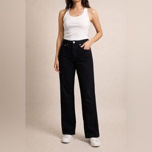 Zara Black Straight-Leg High-Rise Black Jeans